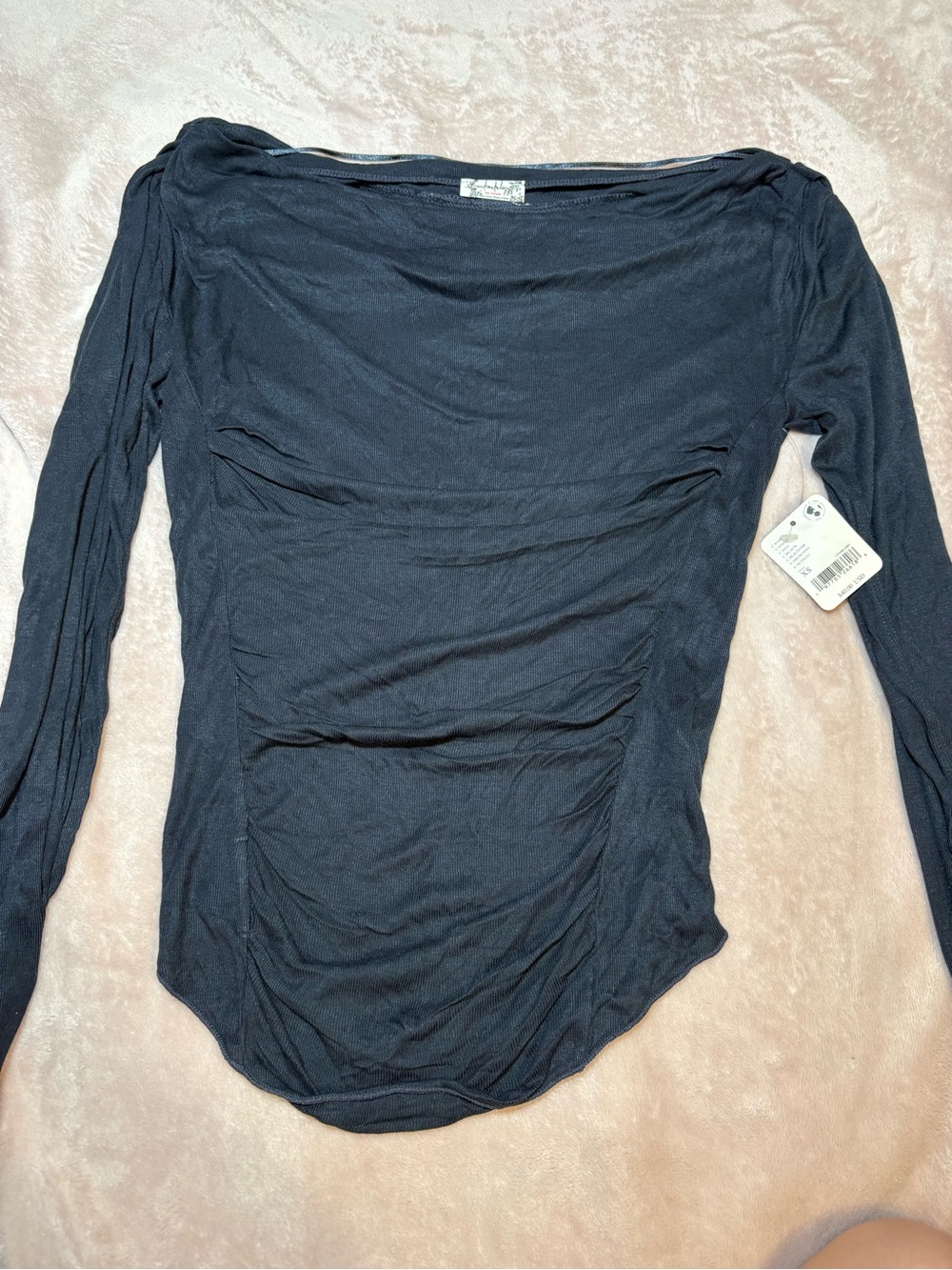 Free People Black Long-Sleeve Ruched Top